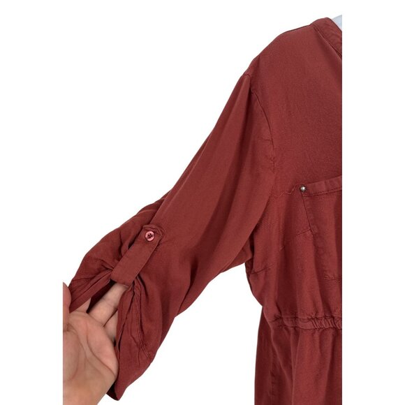 TORRID Women's 3/4 Roll Tab Sleeve Rust Brown Elastic Waist V Neck Blouse Sz 2X - Picture 3 of 8